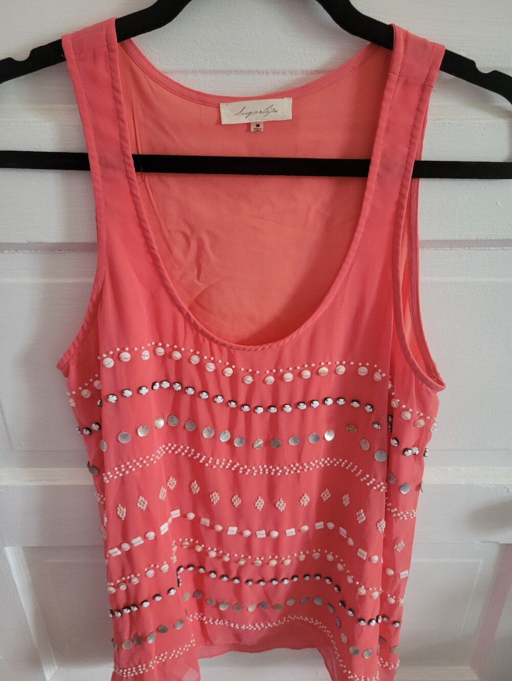 Sugarlips Coral-Pink Tank with Shiny Stud Detailing